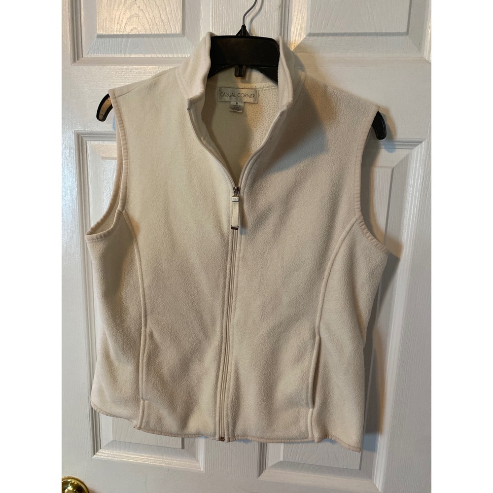 Casual Corner‎ Womens Cream Fleece Full Zip Mock Neck Vest Jacket Size Medium
